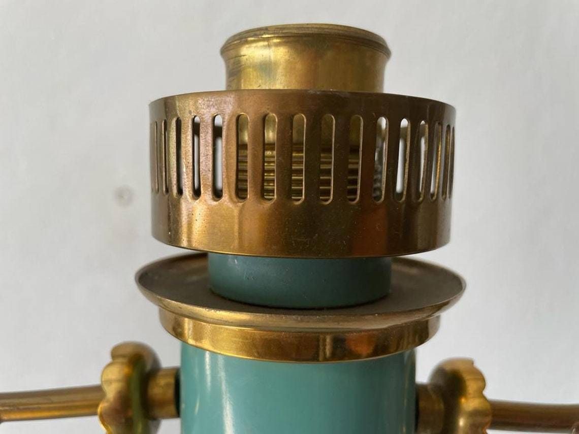 photo furniture Italian Exceptional Brass & Turquois Green Pendant Lamp, In Style Of Stilnovo, 1950s, Italy