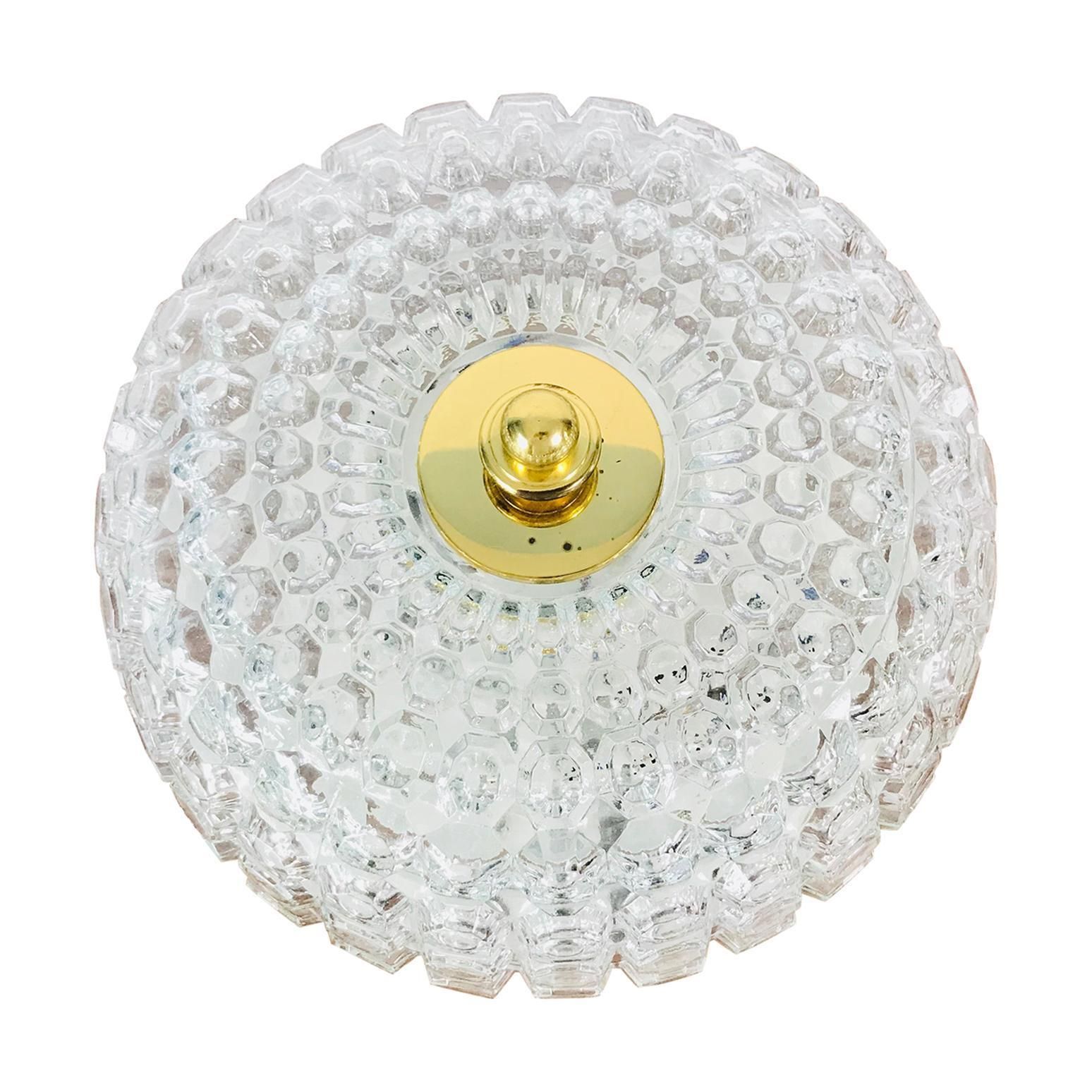 Crystal Glass Round Flush Mount By Glashütte Limburg 1960s Germany