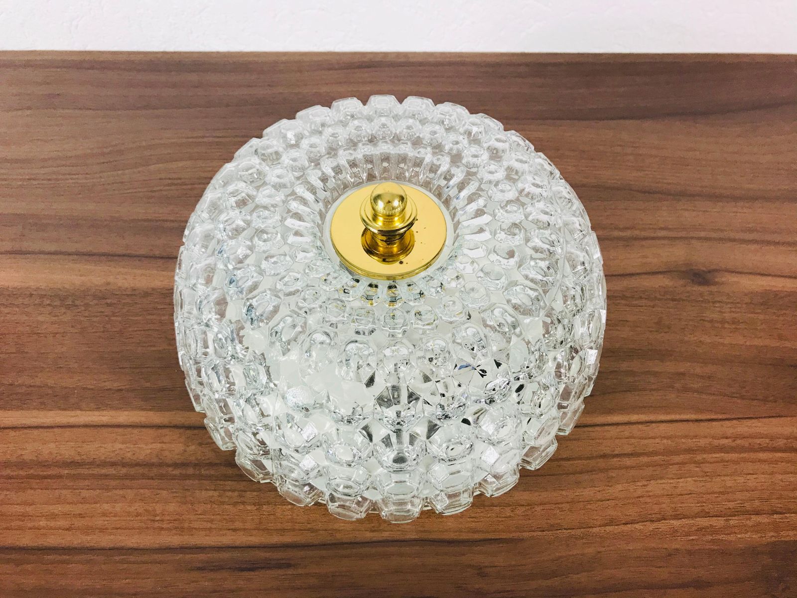photo furniture Crystal Glass Round Flush Mount By Glashütte Limburg 1960s Germany