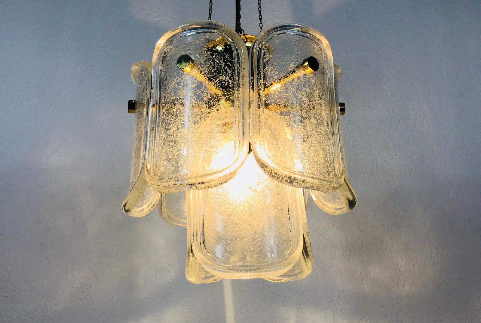 Extra Large Limburg Midcentury Two Tier Brass And Ice Glass Chandelier photo Lighting