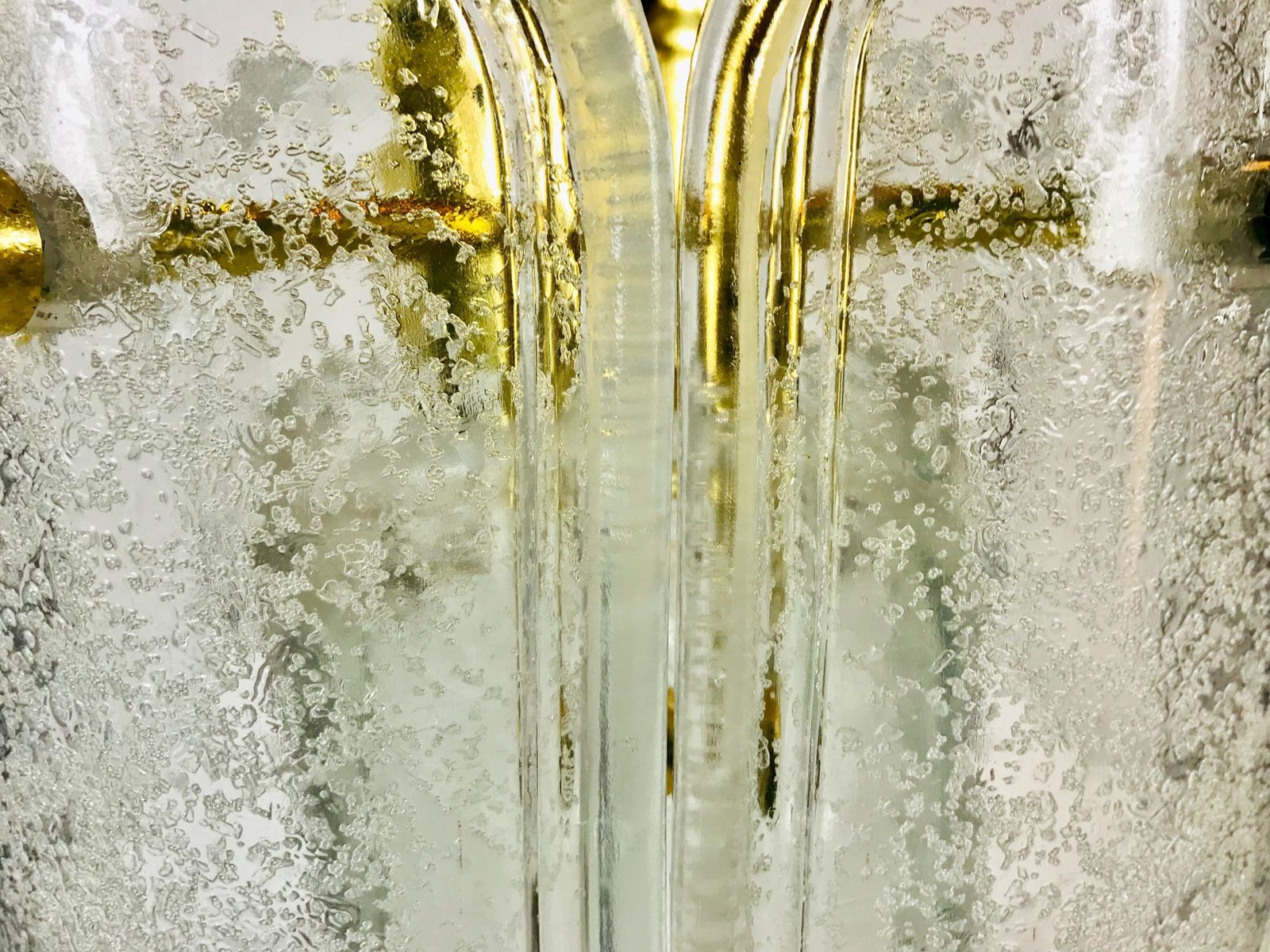 photo for sale Extra Large Limburg Midcentury Two Tier Brass And Ice Glass Chandelier