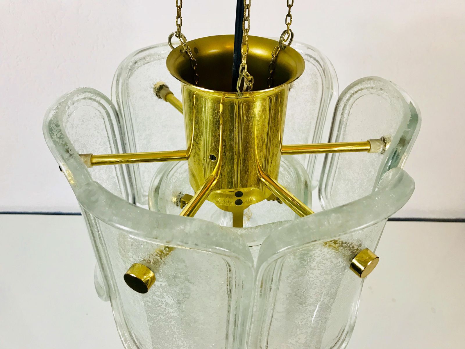 photo vintage Extra Large Limburg Midcentury Two Tier Brass And Ice Glass Chandelier