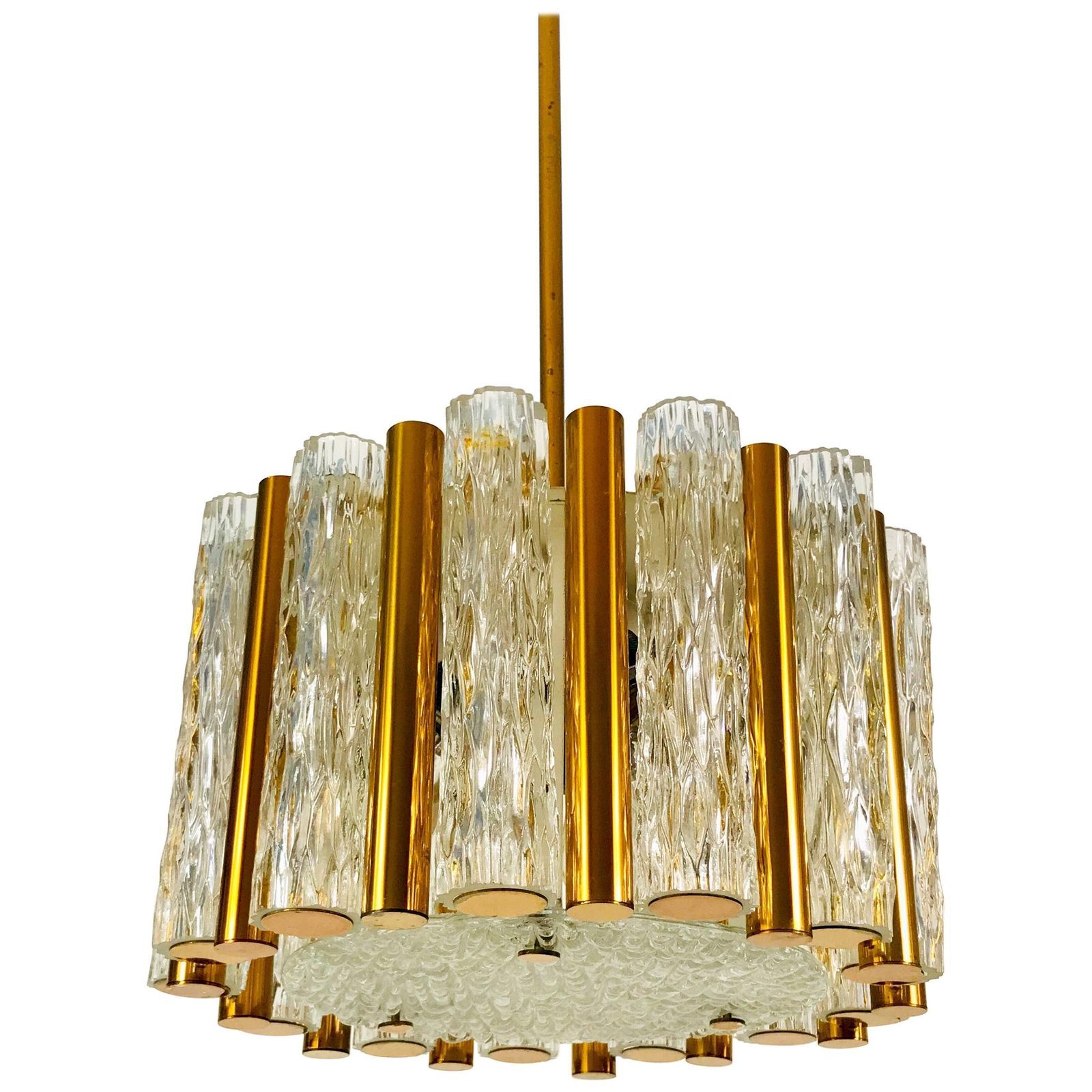 Rare Kaiser Leuchten Midcentury Crystal Ice Glass Circular Chandelier 1960s