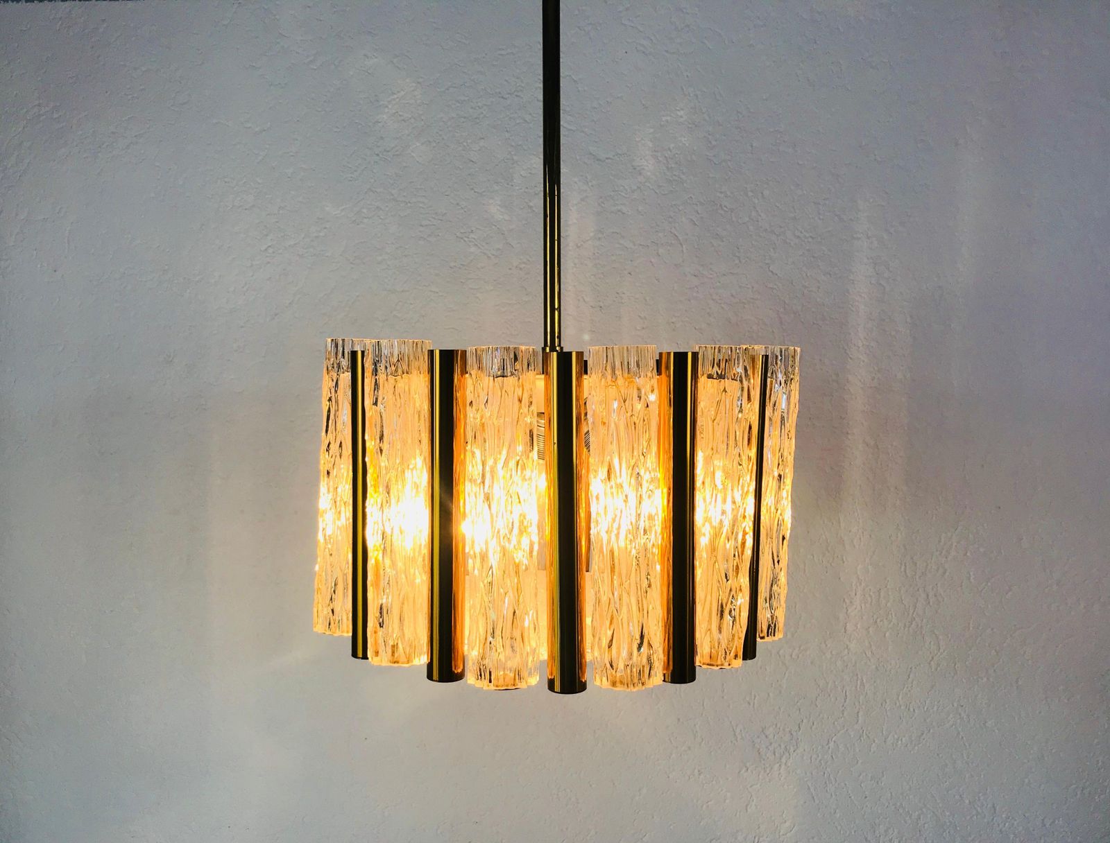 Rare Kaiser Leuchten Midcentury Crystal Ice Glass Circular Chandelier 1960s photo for sale
