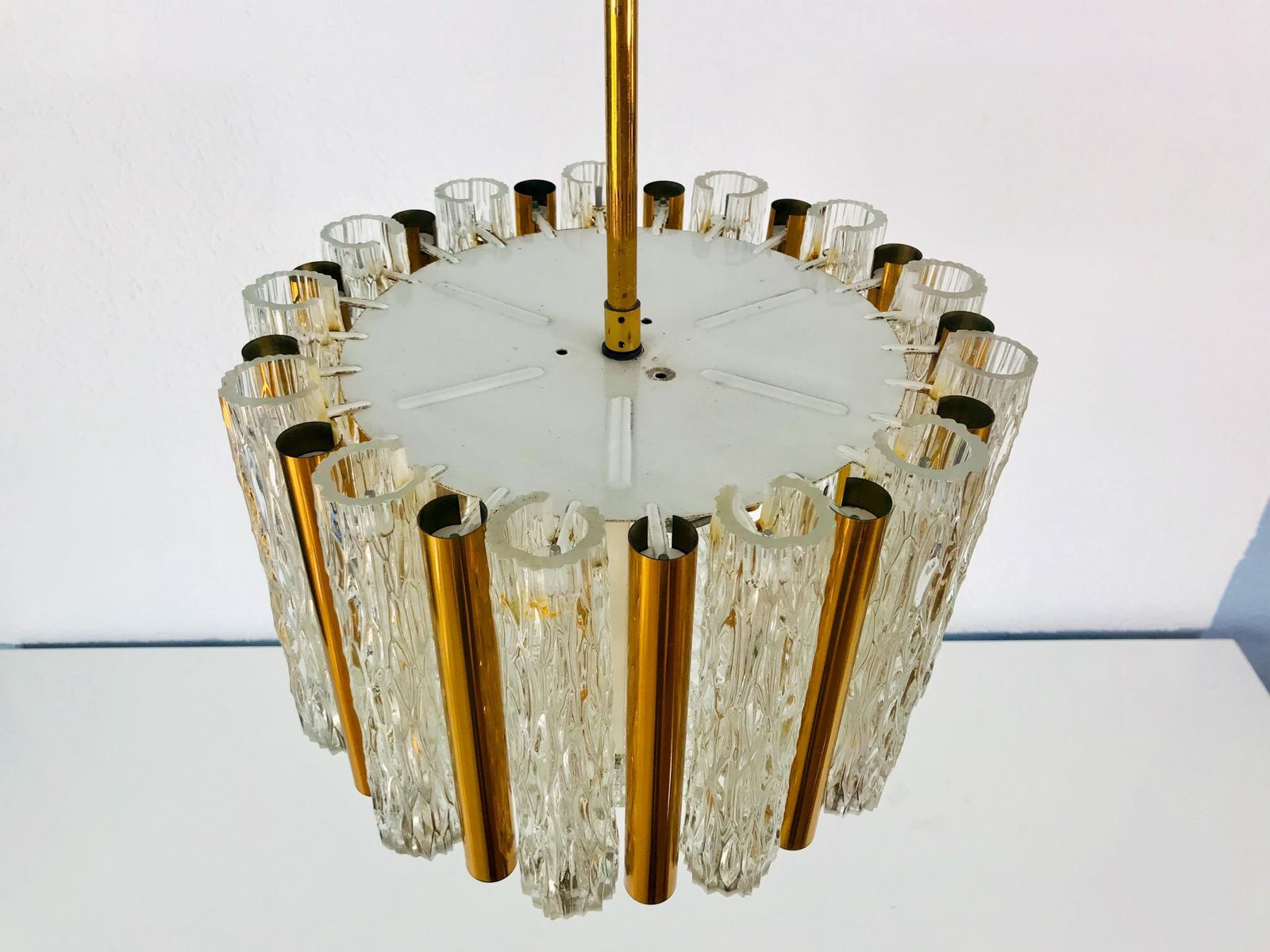 photo vintage Rare Kaiser Leuchten Midcentury Crystal Ice Glass Circular Chandelier 1960s