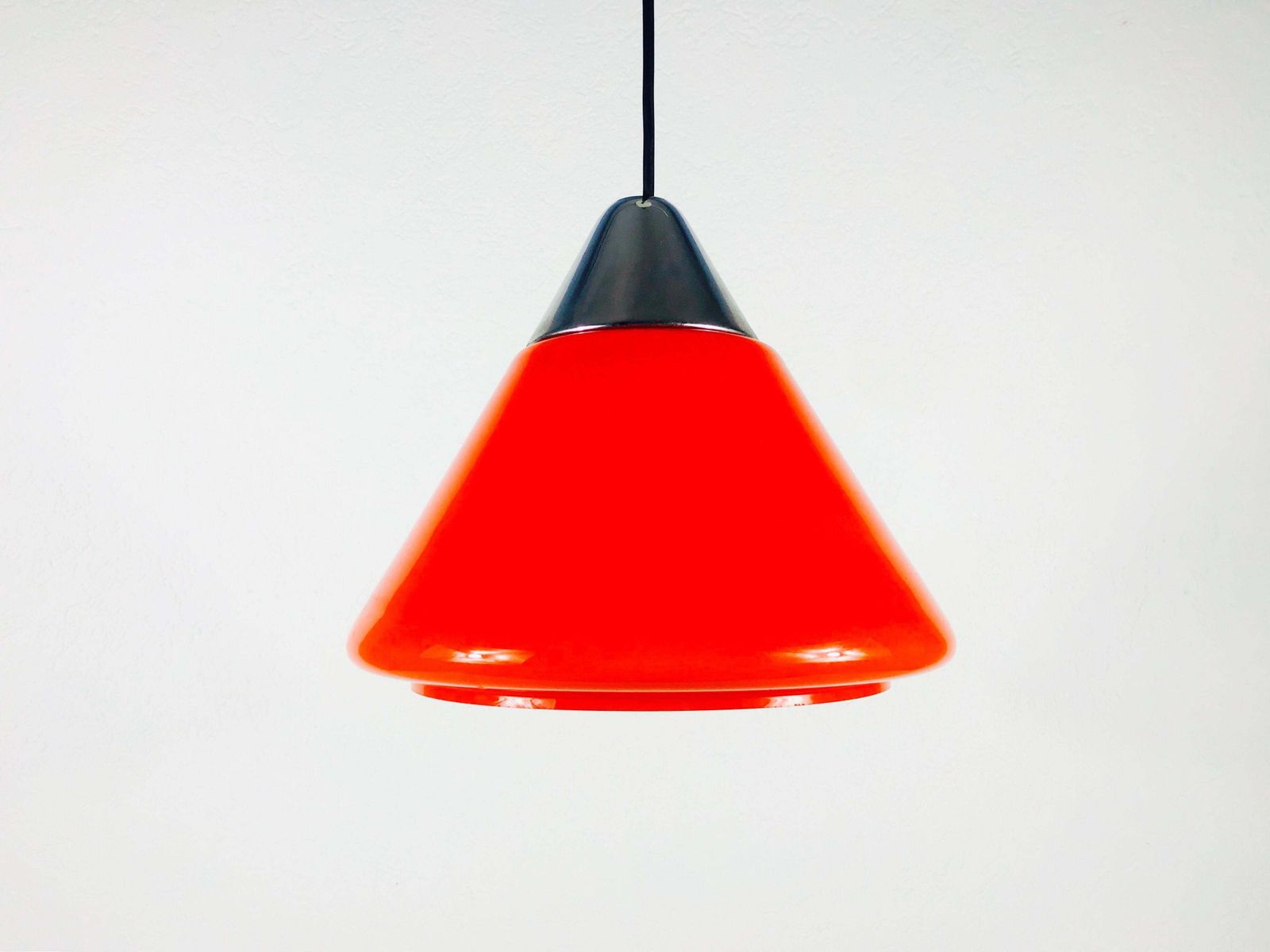 Red Glass And Chrome Hanging Lamp By Peill And Putzler 1970s Germany photo furniture