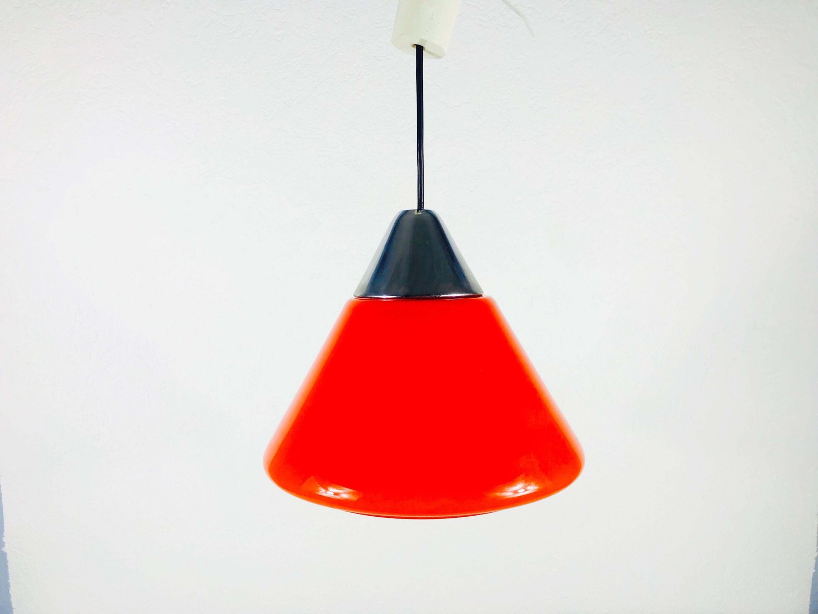 Red Glass And Chrome Hanging Lamp By Peill And Putzler 1970s Germany photo for sale