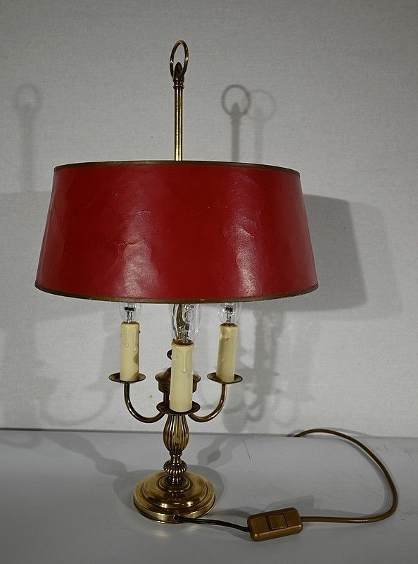 Bouillotte Lamp In Brass With Red Shade, Louis XVI Style   Xxth