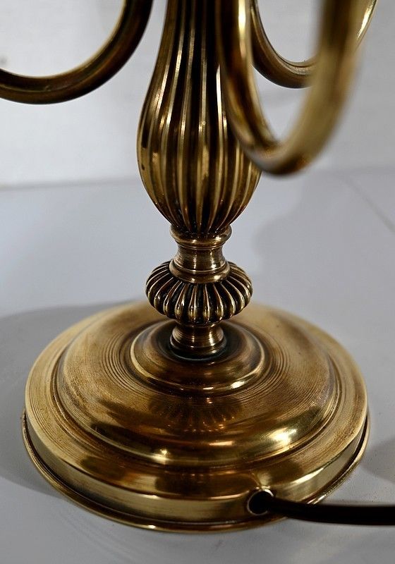 photo furniture Bouillotte Lamp In Brass With Red Shade, Louis XVI Style   Xxth