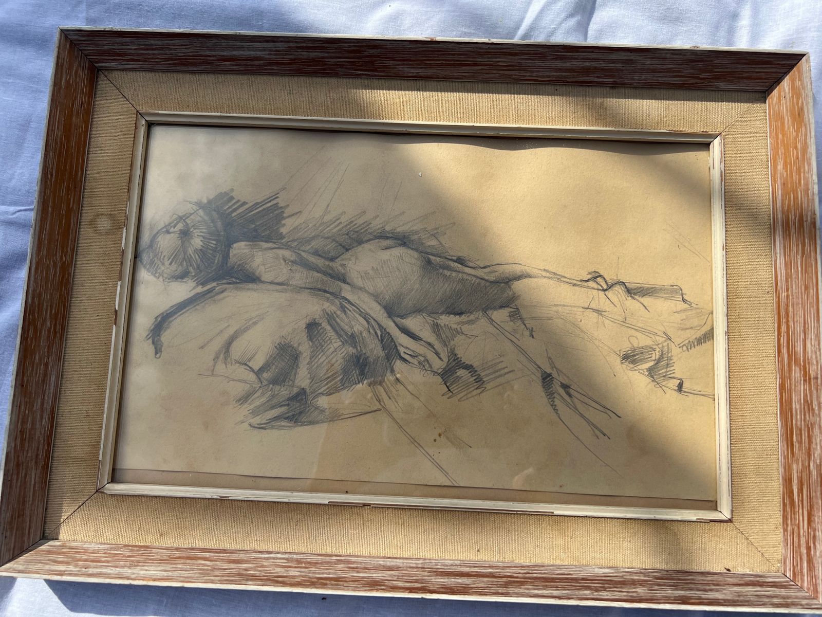 Un Attributed Vintage Pencil Sketch Of Female Nude photo furniture