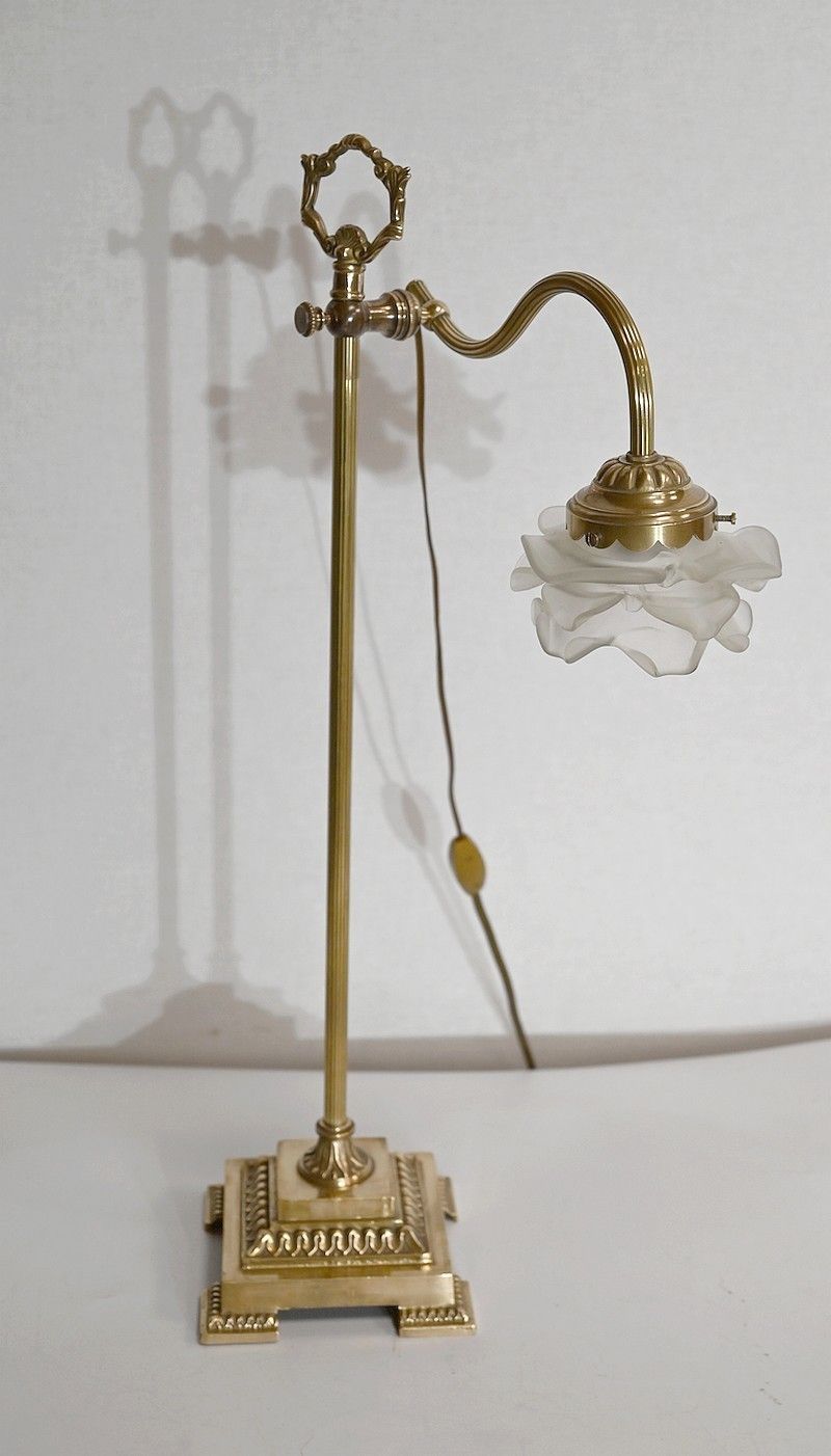 Small Tulip Lamp In Glass And Bronze, Adjustable, Art Deco – 1920 photo furniture