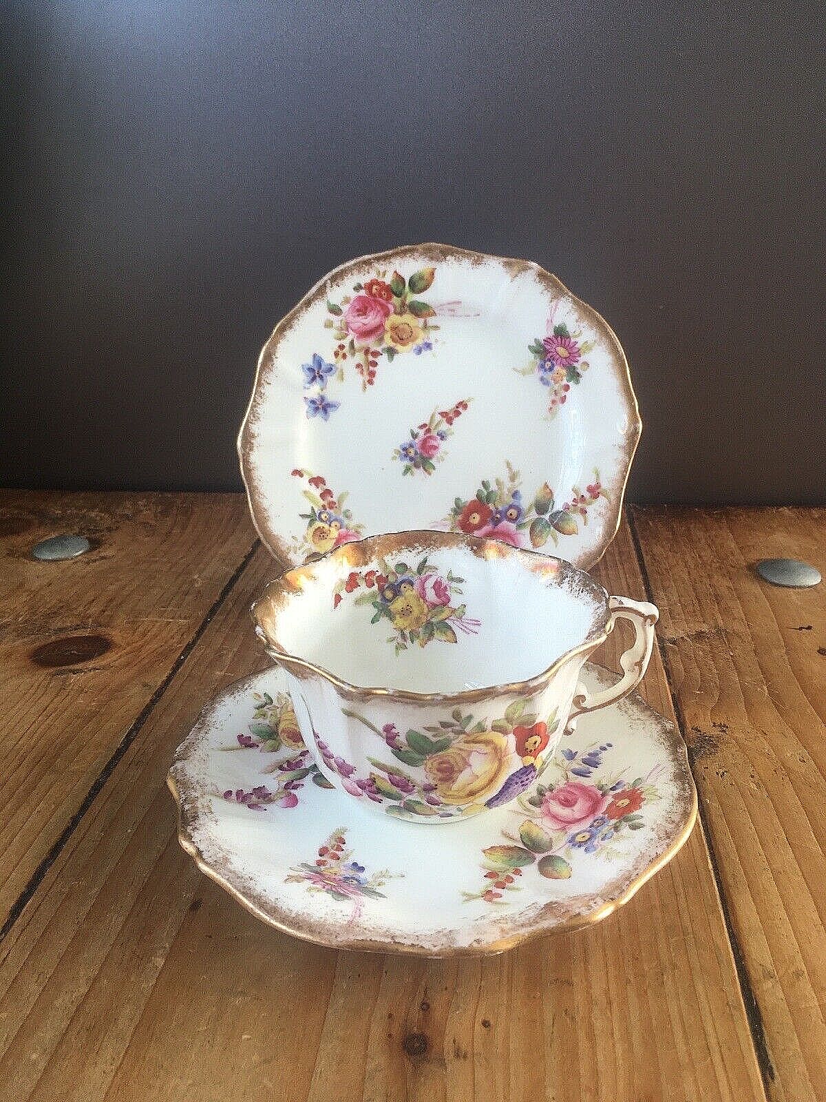 Antique Hammersley Dresden Sprays Floral Cabinet Tea Trio Cup Saucer Side Plate photo furniture