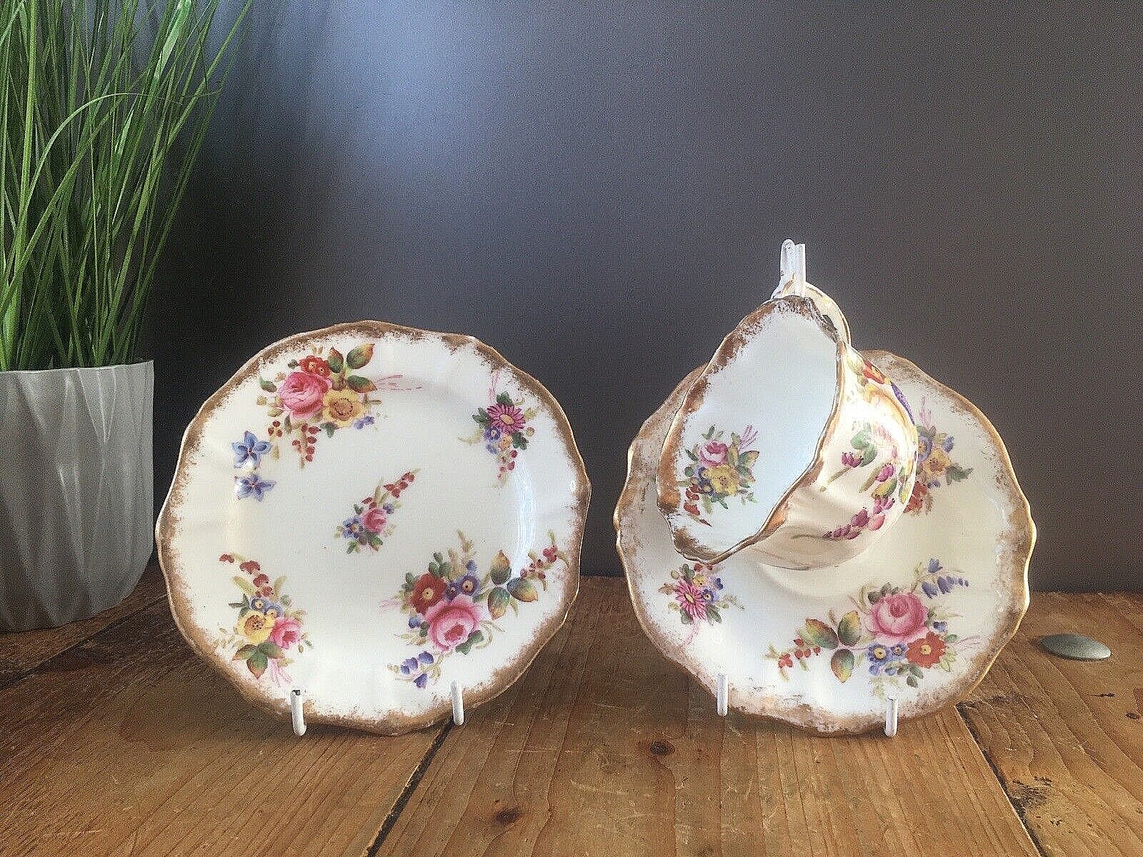Antique Hammersley Dresden Sprays Floral Cabinet Tea Trio Cup Saucer Side Plate photo for sale