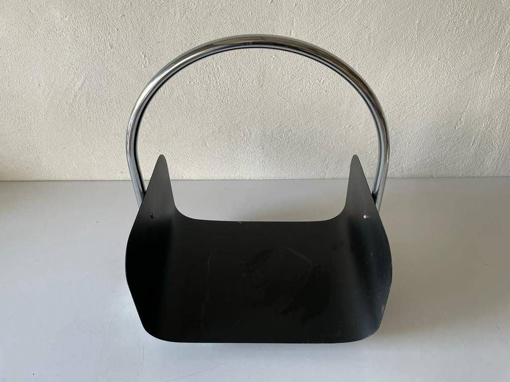 Modernist Arc Shaped Chrome And Black Metal Magazine Stand, 1970s, Germany photo buy