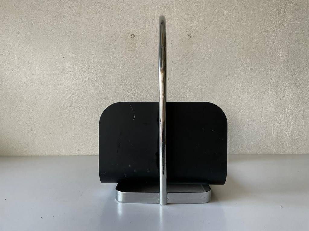 Modernist Arc Shaped Chrome And Black Metal Magazine Stand, 1970s, Germany photo vintage