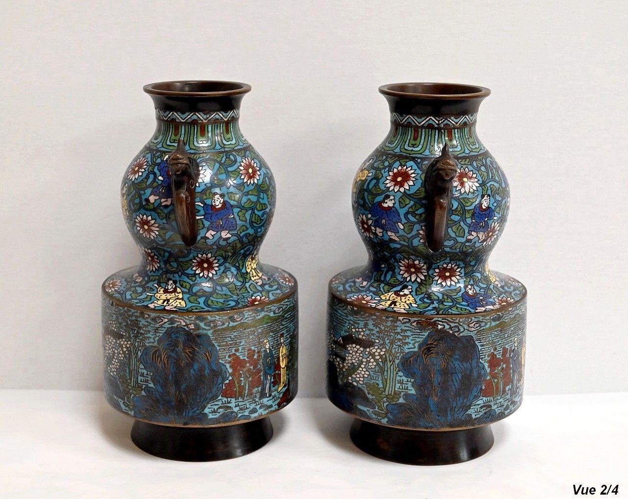 photo for sale Pair Of Cloisonné Enamel Vases, Japan   2nd Part 19th