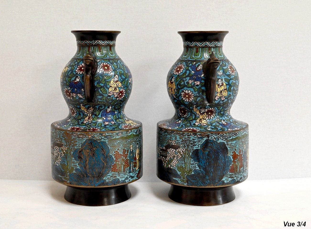 1256.6 Pair Of Cloisonné Enamel Vases, Japan   2nd Part 19th photo