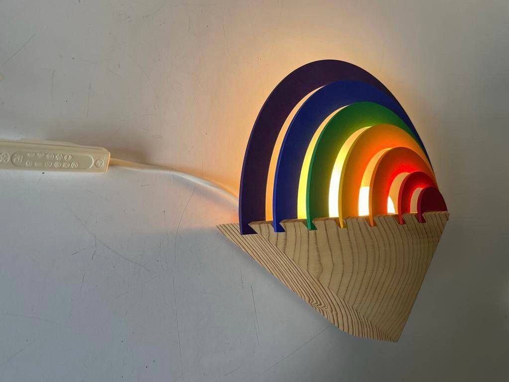 photo for sale Rainbow Design Wood Night Lamp By Kiener Zürich, In Style Of Memphis Group, 1980s, Switzerland