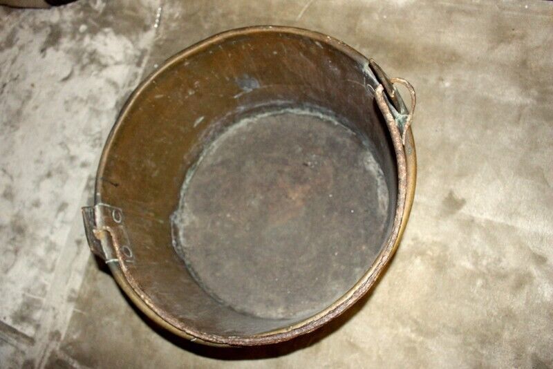 Ancient Original Large French Copper Cauldron Pot Log Fire Bin Planter photo for sale