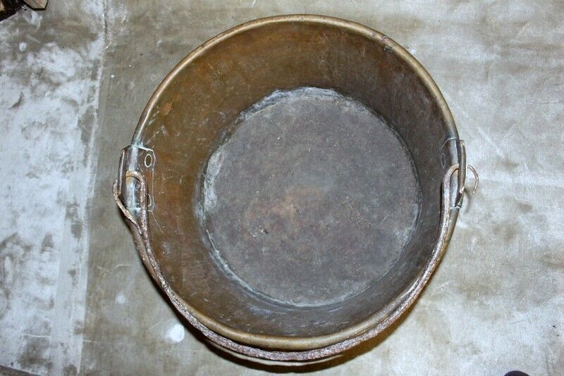 Ancient Original Large French Copper Cauldron Pot Log Fire Bin Planter photo buy