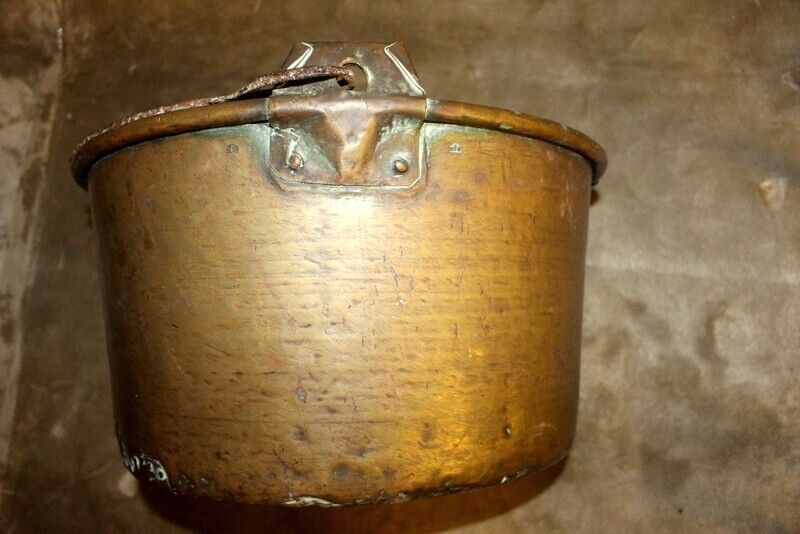 photo for sale Ancient Original Large French Copper Cauldron Pot Log Fire Bin Planter