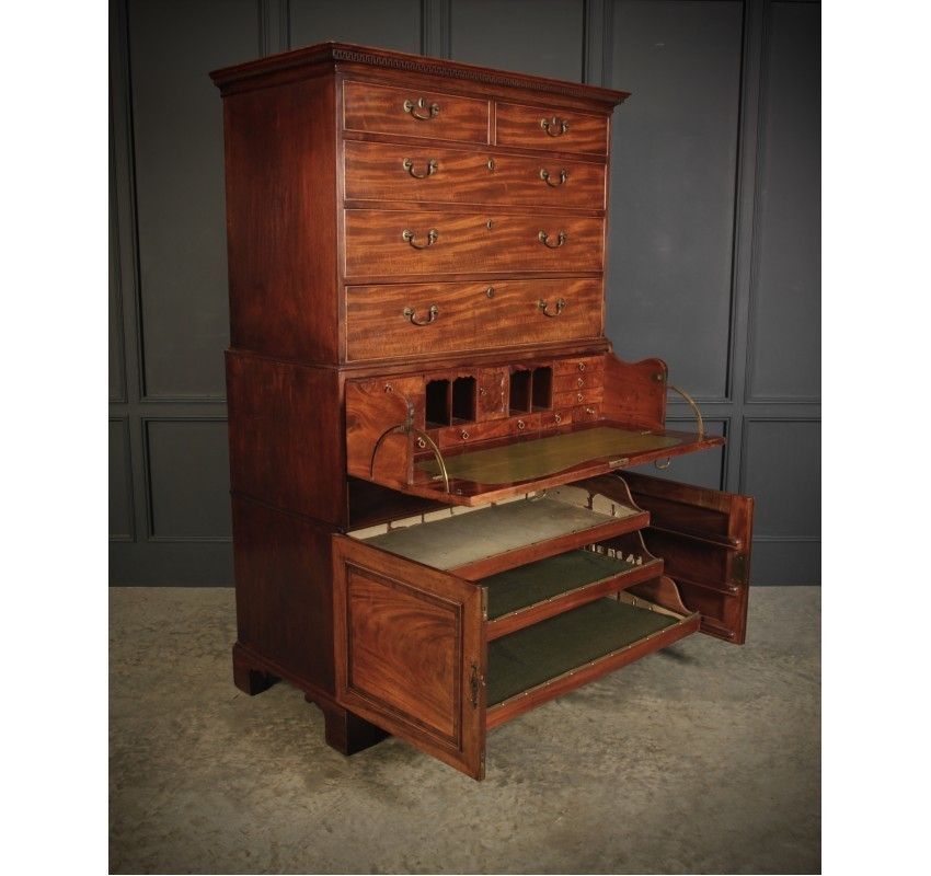 photo for sale 18th Century Tall Mahogany Architects Secretaire Chest