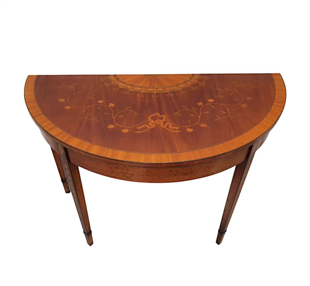 A Fabulous Mid 20th Century Inlaid Demi Lune Table photo Furniture