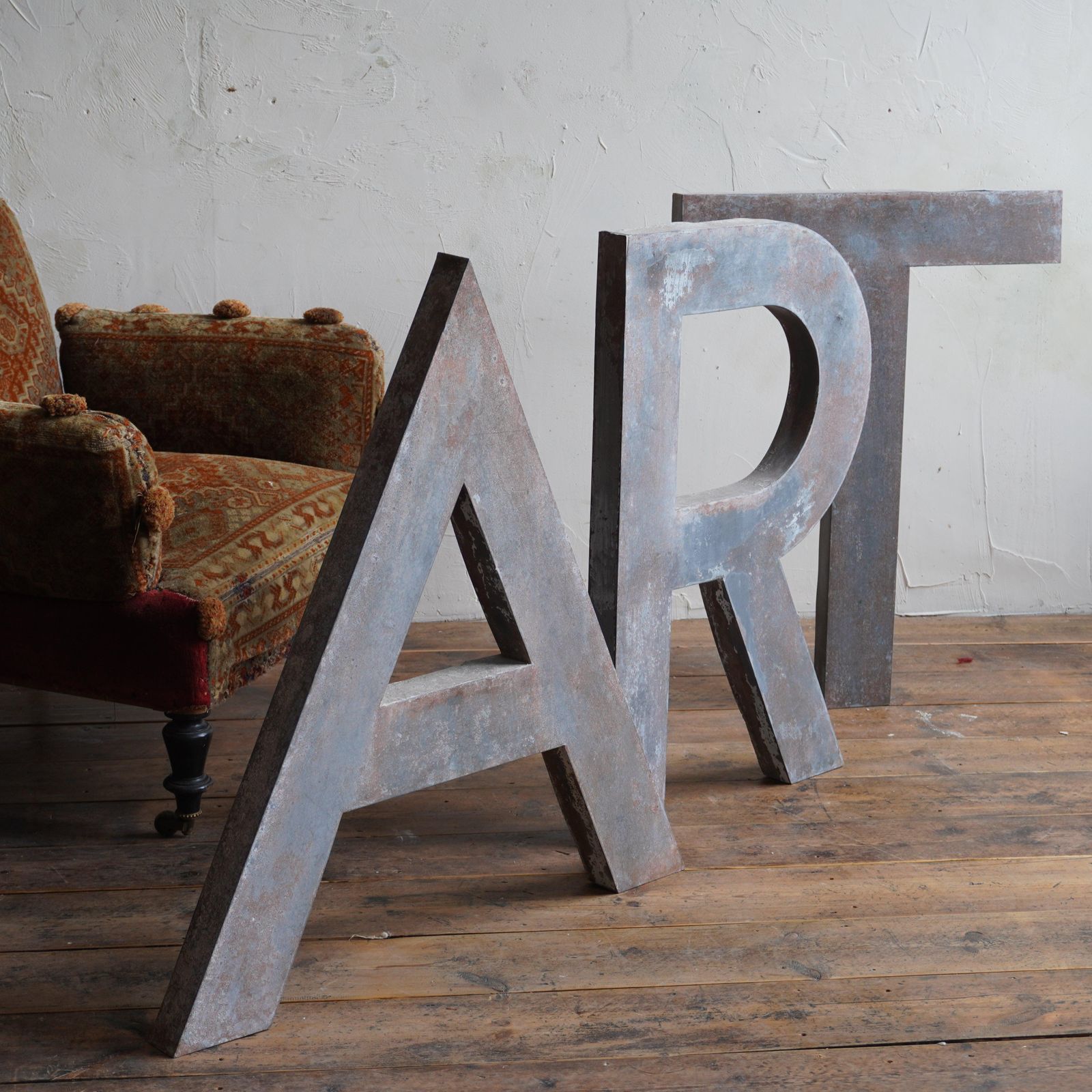Distressed Metal Letters, Art, Mid 20th Century photo vintage