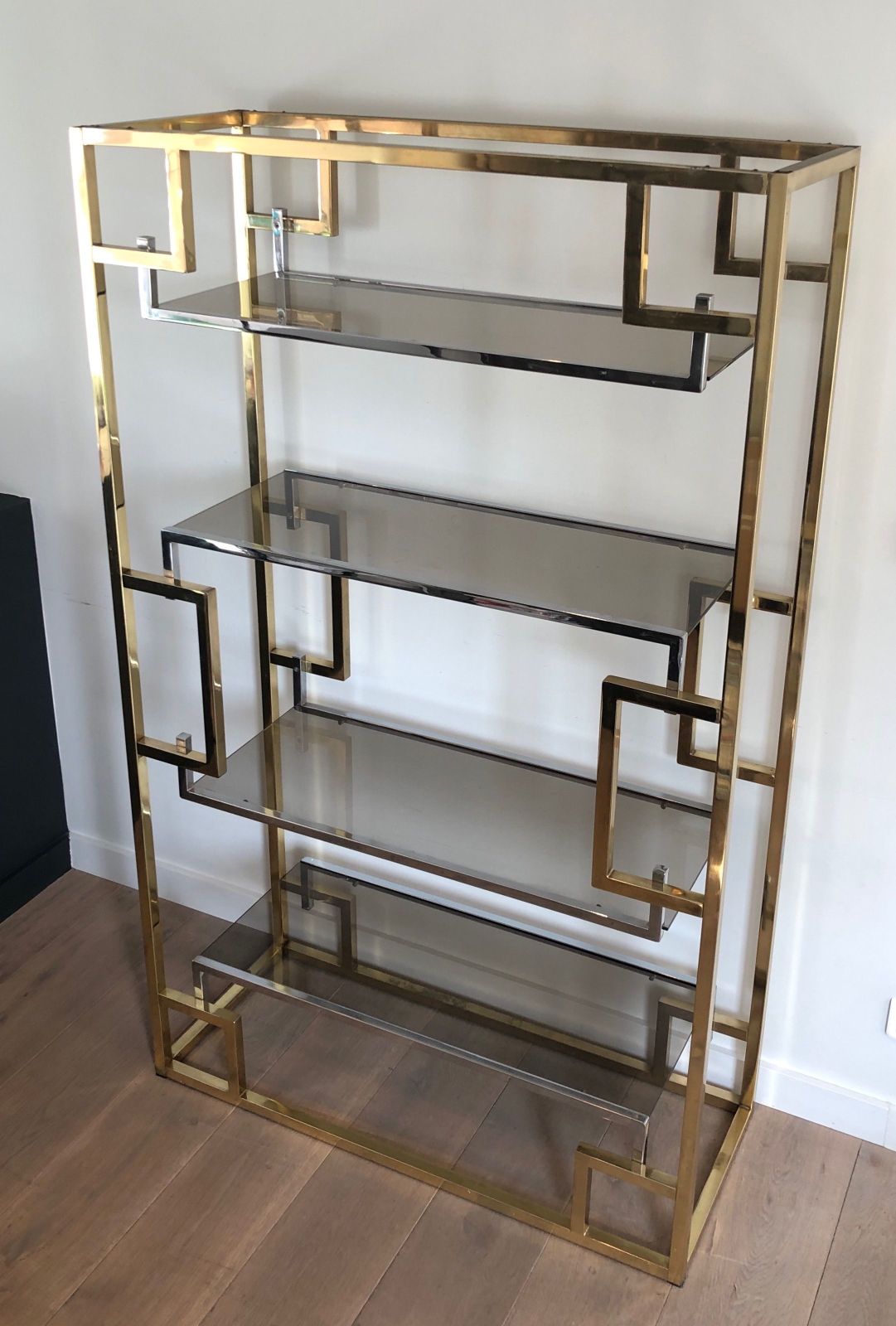 Shelf In Chrome And Golden Chrome In The Taste Of Willy Rizzo