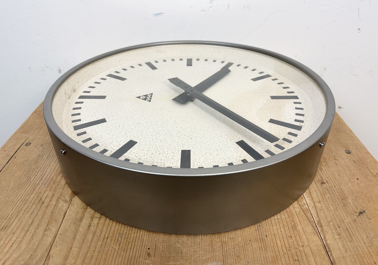 Large Grey Industrial Wall Clock From Pragotron, 1960s photo for sale