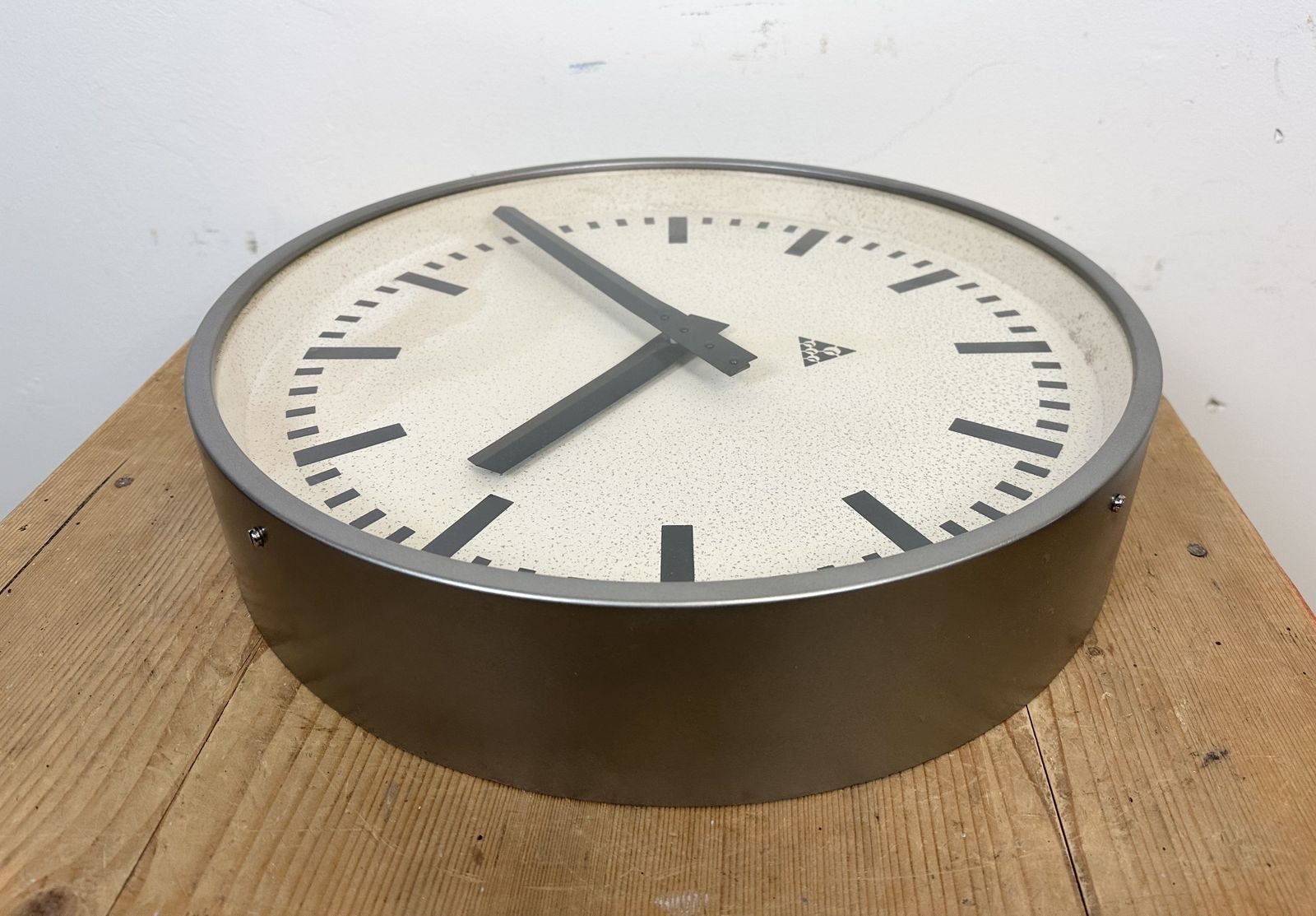 Large Grey Industrial Wall Clock From Pragotron, 1960s photo buy