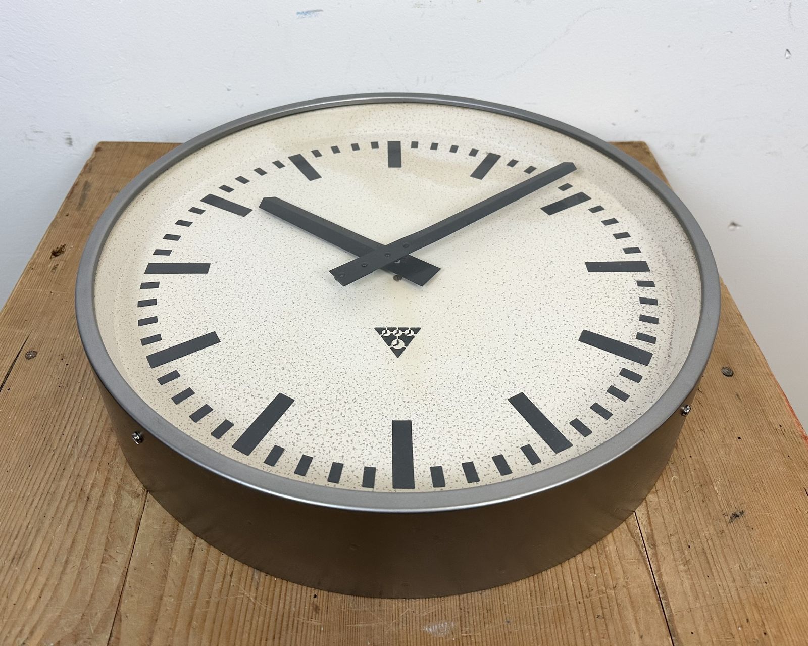 photo for sale Large Grey Industrial Wall Clock From Pragotron, 1960s