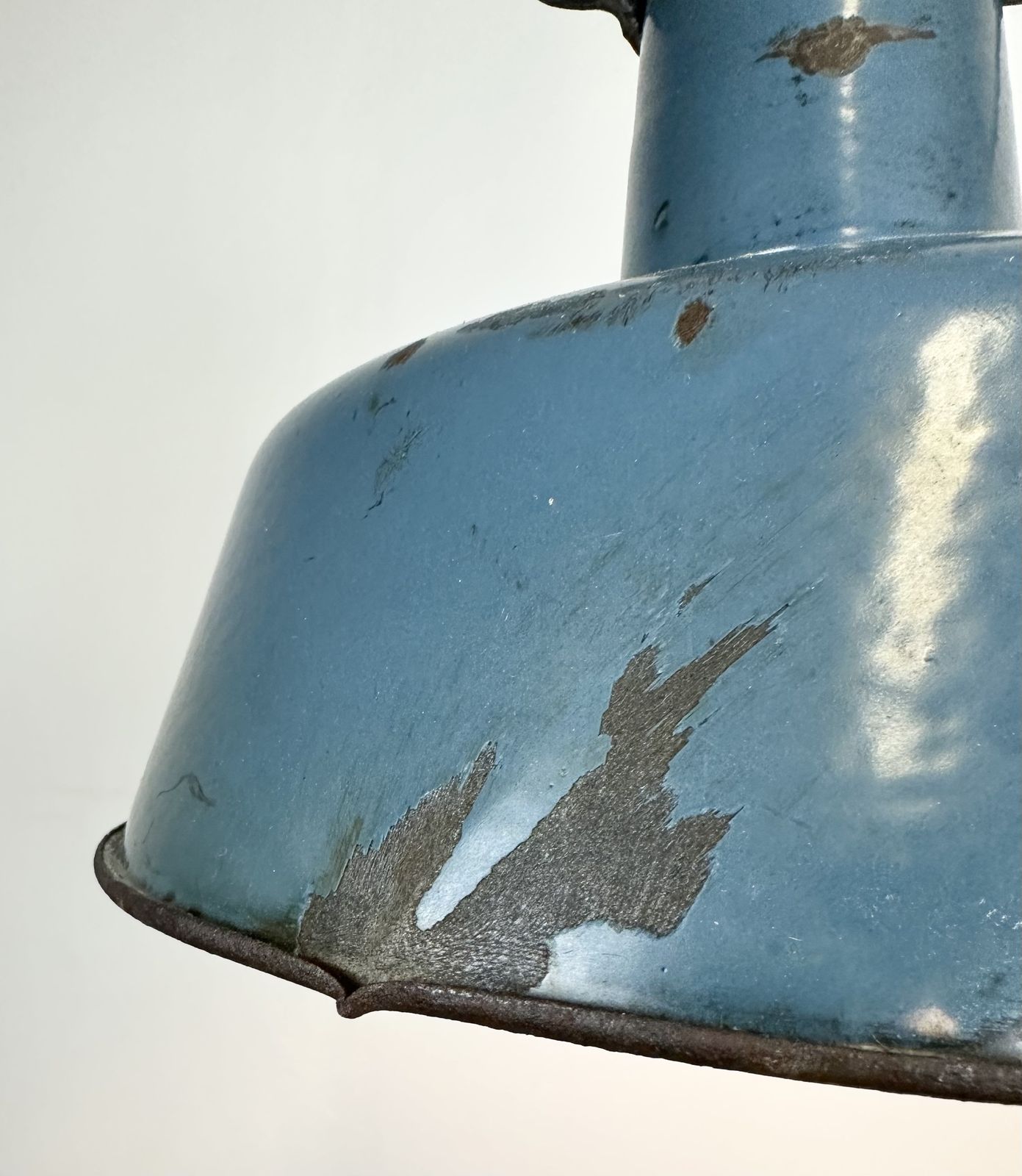 photo furniture Industrial Blue Enamel Factory Lamp With Cast Iron Top, 1960s