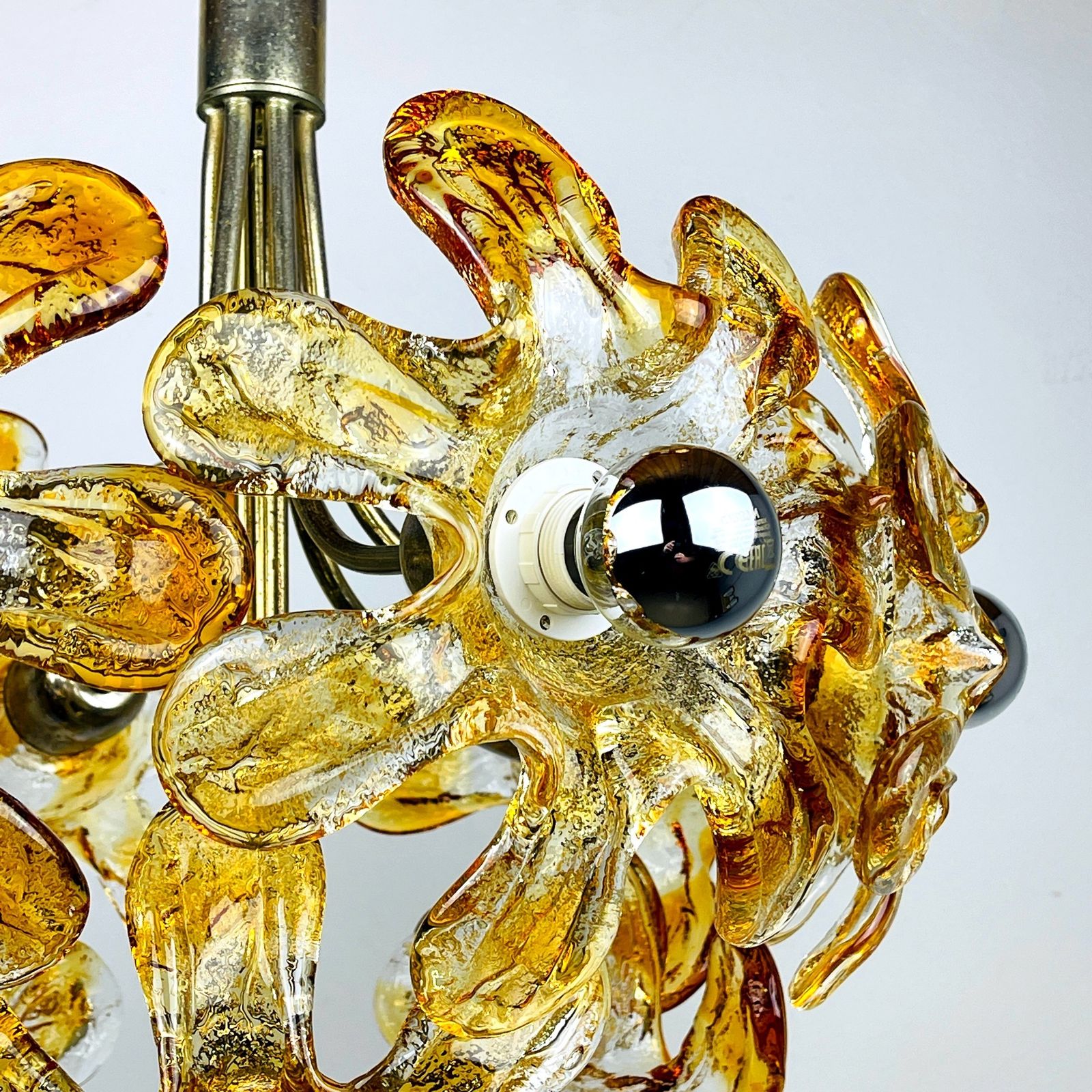 Mid Century Amber Murano Chandelier Flower Mazzega Italy 1970s photo vinterior