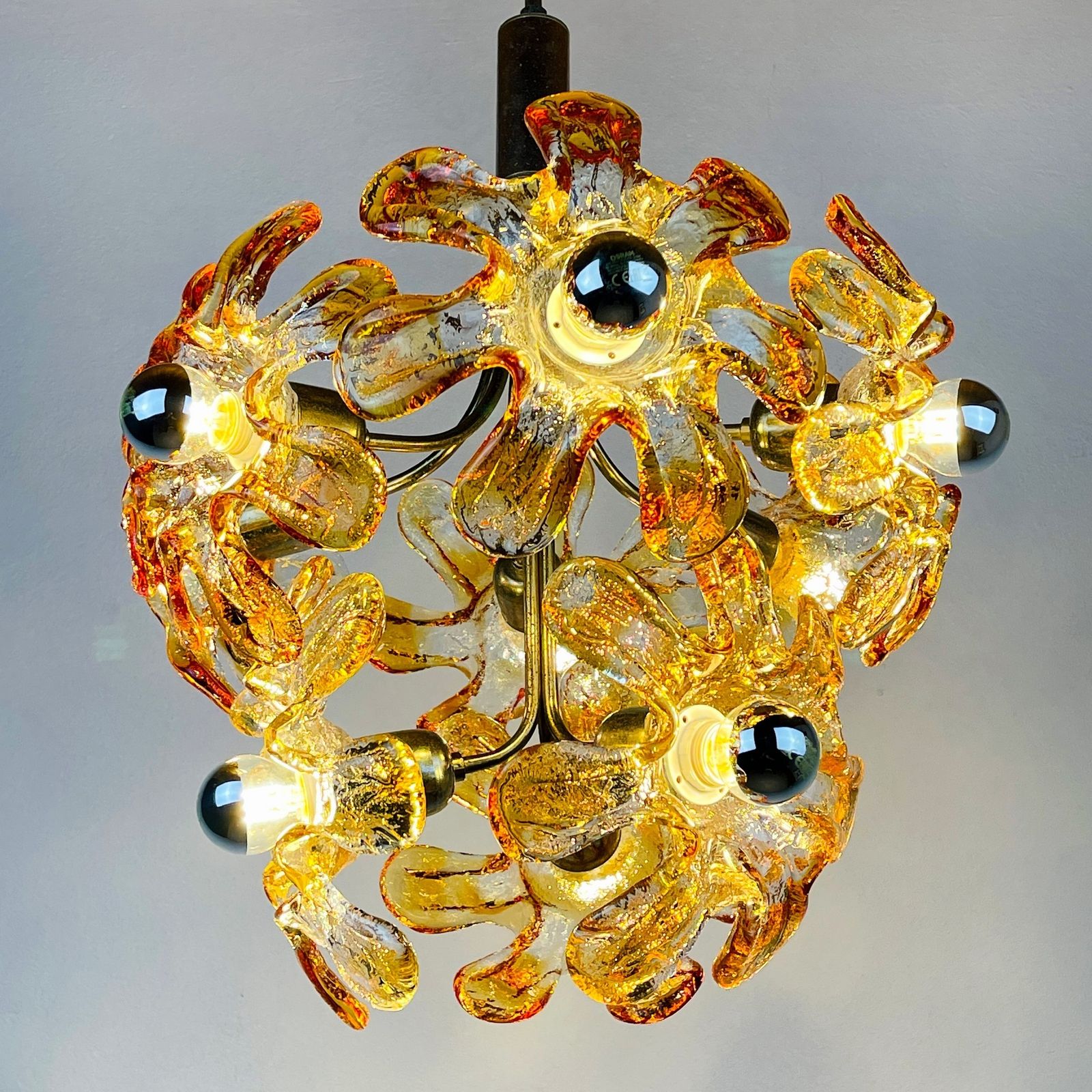 Mid Century Amber Murano Chandelier Flower Mazzega Italy 1970s photo buy