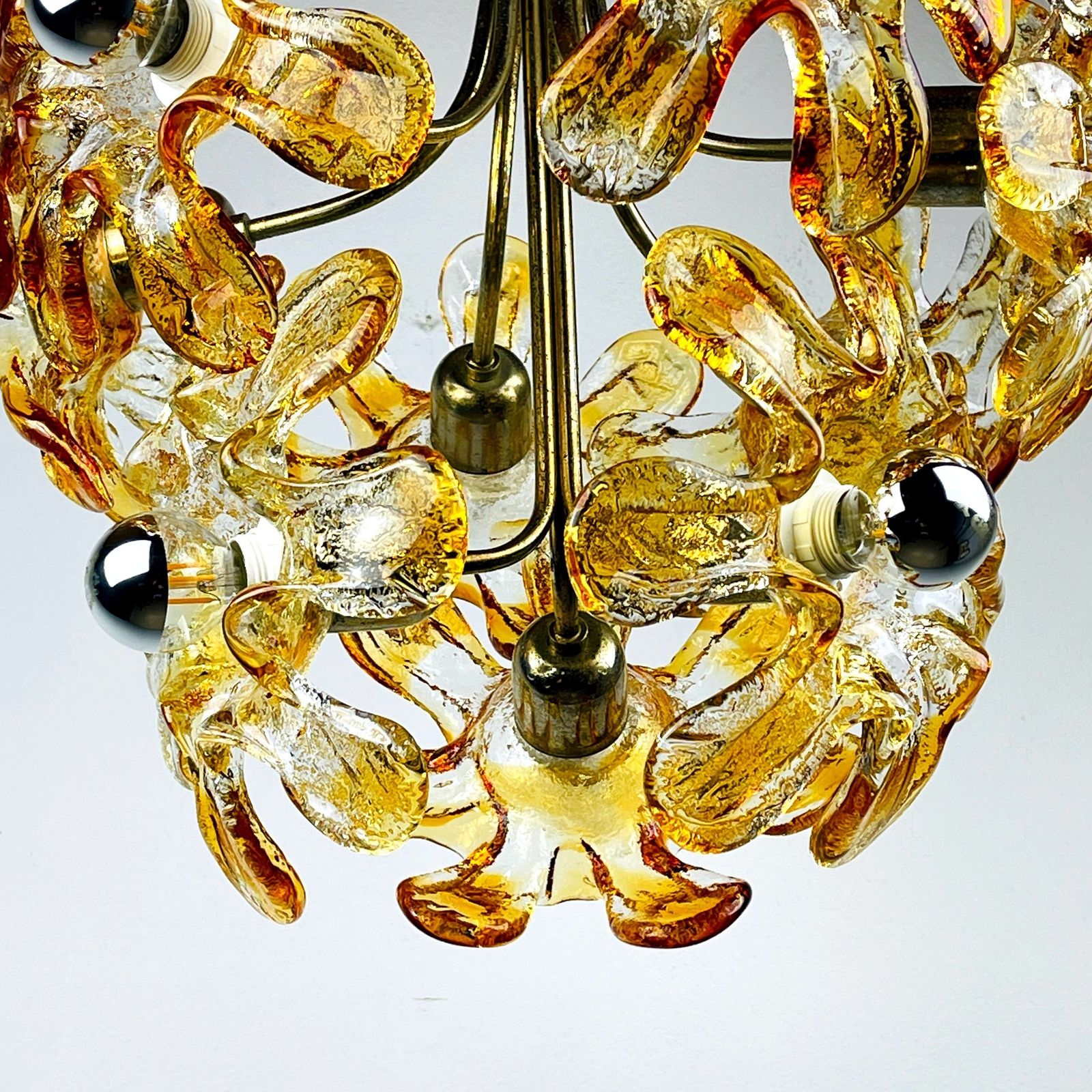 photo furniture Mid Century Amber Murano Chandelier Flower Mazzega Italy 1970s