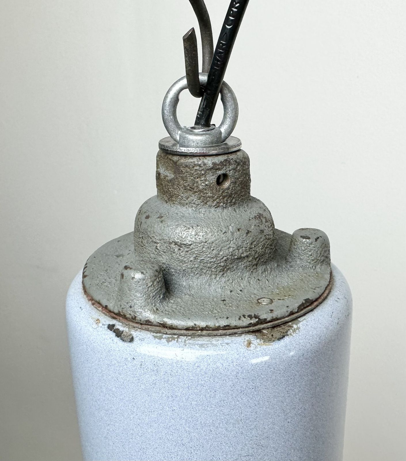photo furniture Bauhaus Grey Enamel Factory Pendant Lamp With Glass Cover, 1950s, 18x