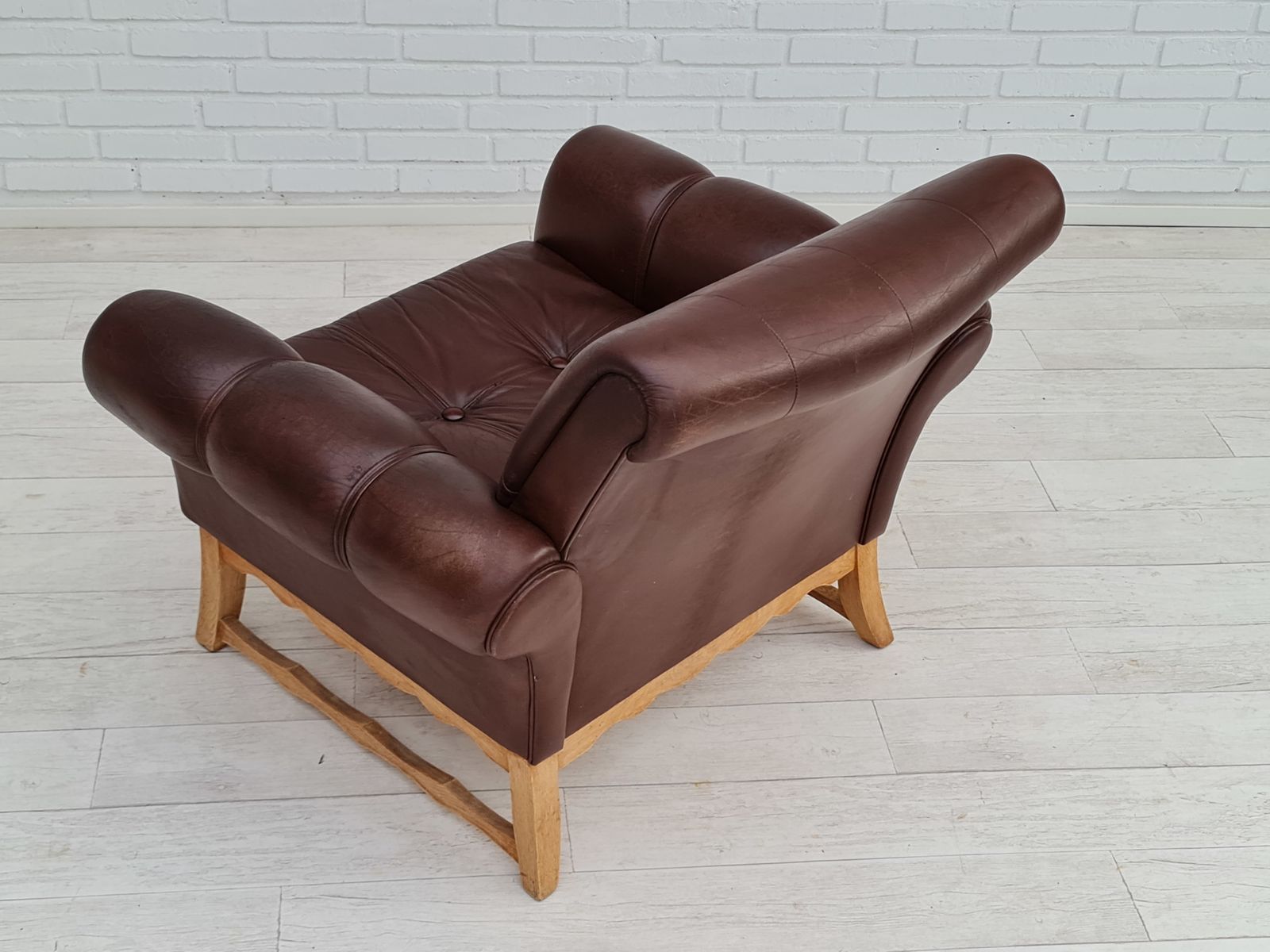 70s, Vintage Danish Armchair, Leather, Oak Wood photo 750.0