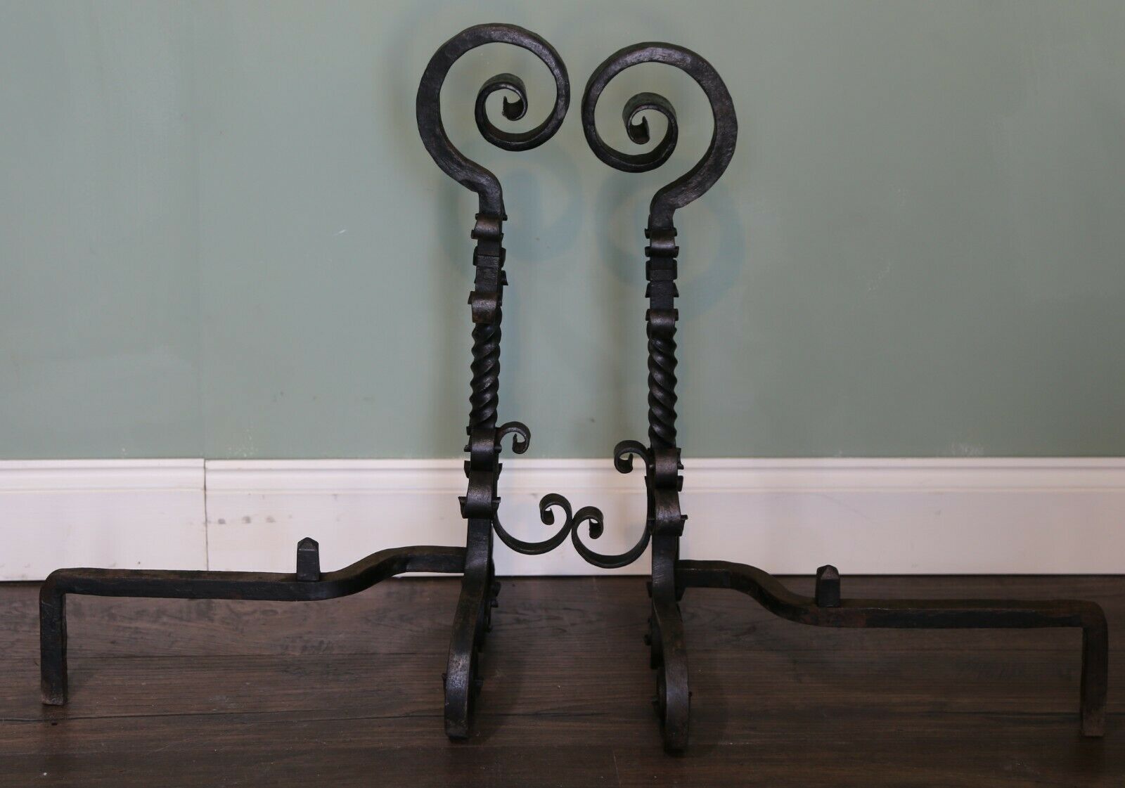 Victorian Wrought Iron Fire Dogs photo for sale