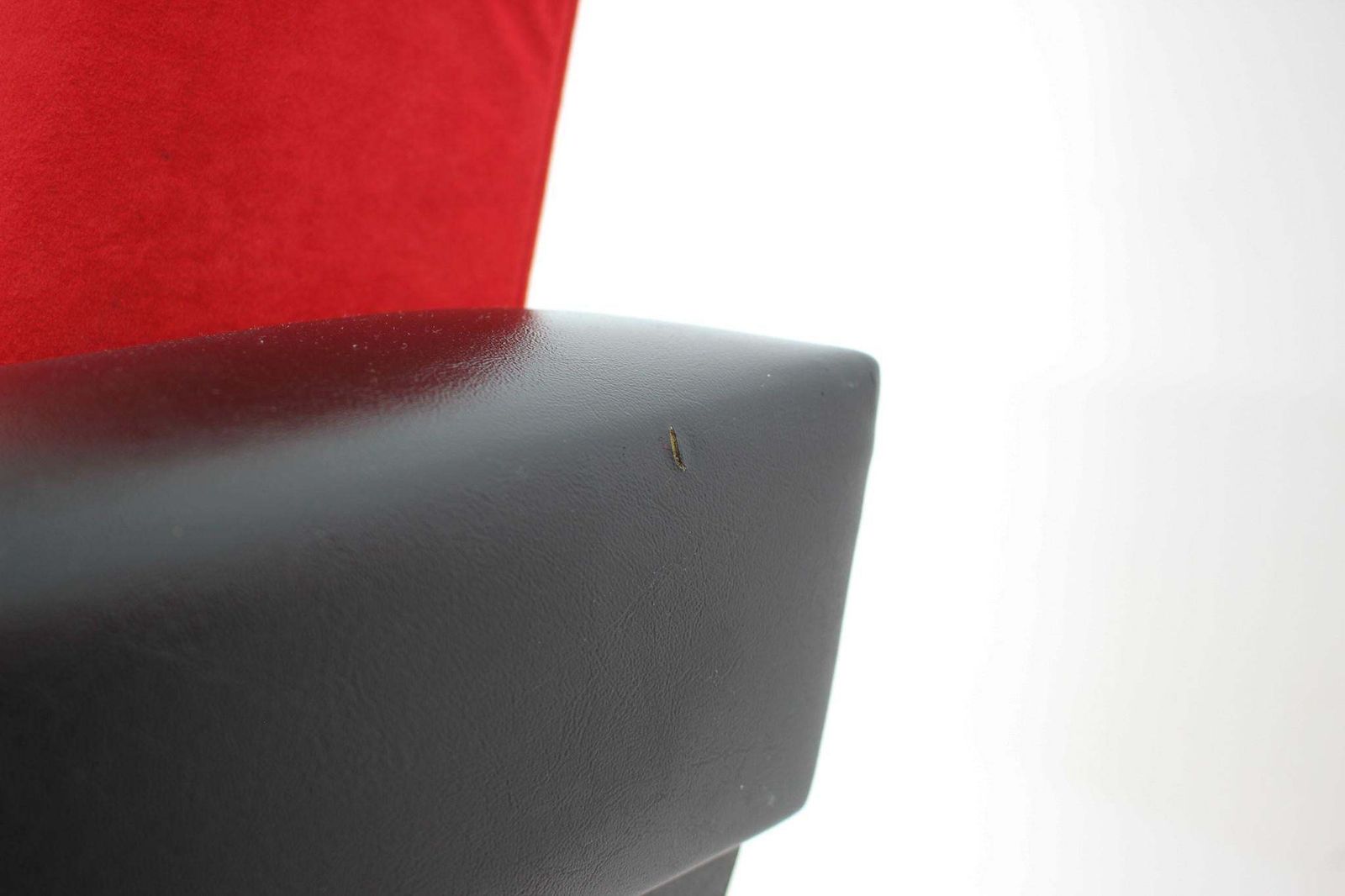photo for sale 1970's Pair Of Leatherette And Red Fabric Armchairs, Czechoslovakia