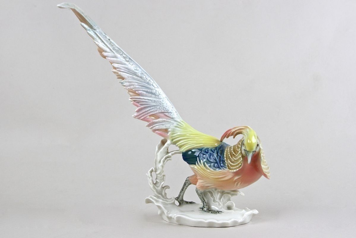 photo furniture Porcelain Figurine "Golden Pheasant" By F. Karl Ens, Germany Circa 1920
