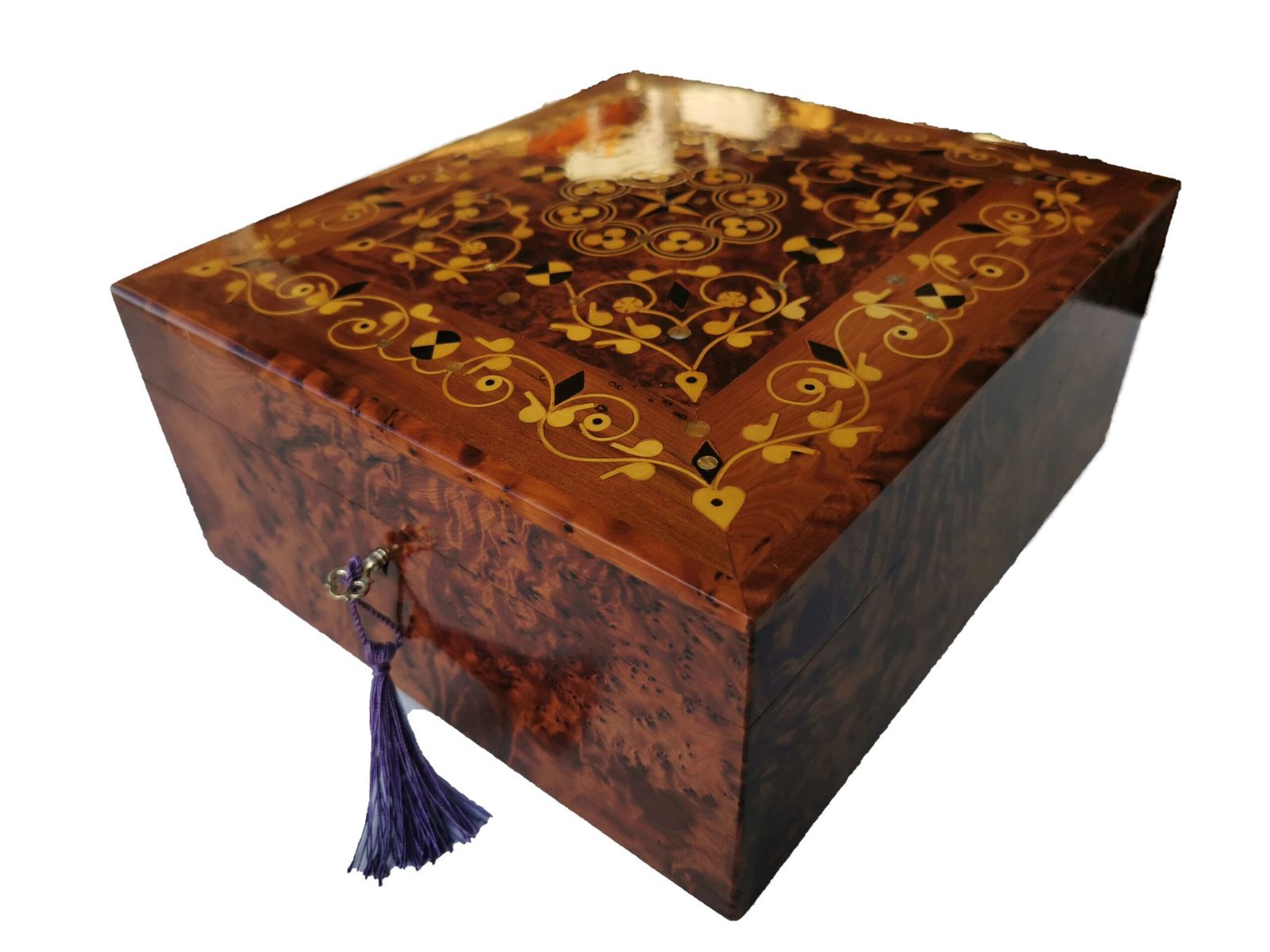 Handmade Inlaid Jewellery Box,Thuya Burr Inlaid With Lemon Wood, Ebony And Mother Of Pearl photo furniture