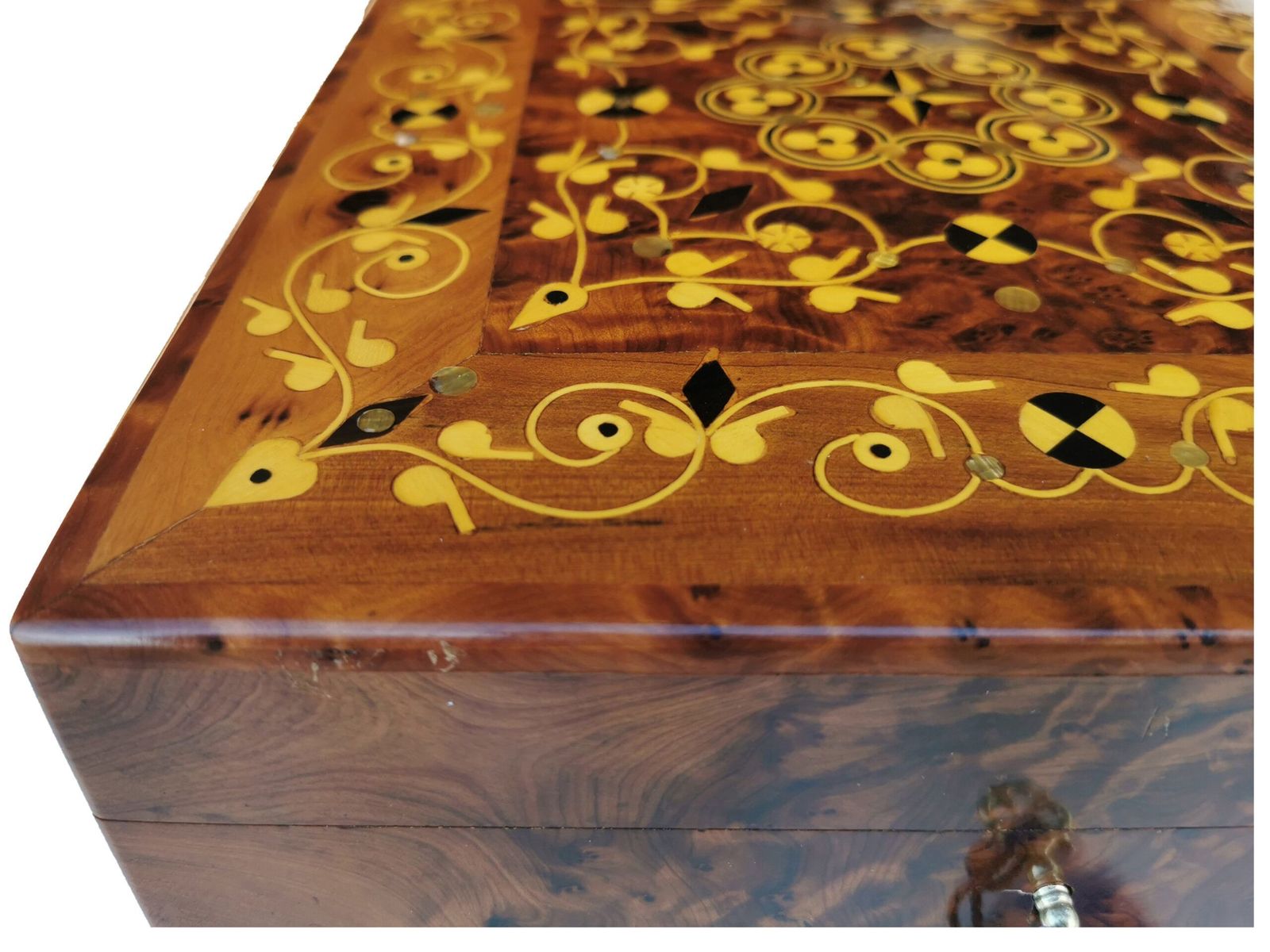 Handmade Inlaid Jewellery Box,Thuya Burr Inlaid With Lemon Wood, Ebony And Mother Of Pearl photo Home Decor