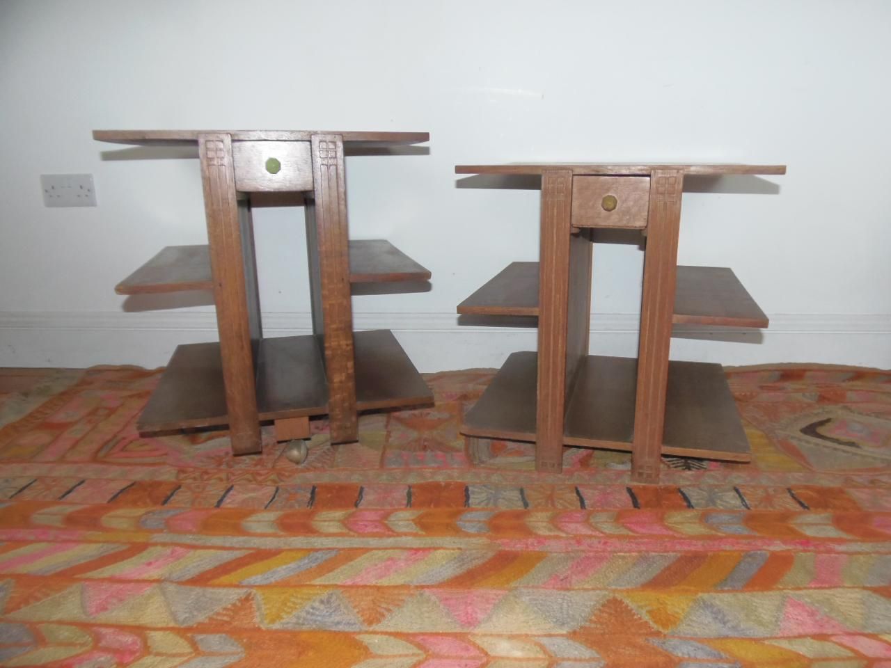 A Pair Of Heals Geometric Oak Tables, 1930s . photo vintage