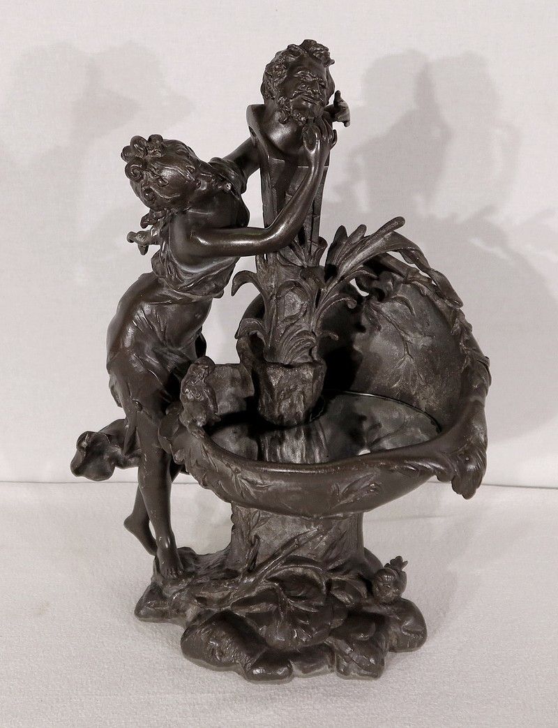 Pewter Sculpture "The Fountain", By G. Van De Voorde, Art Nouveau, 1900