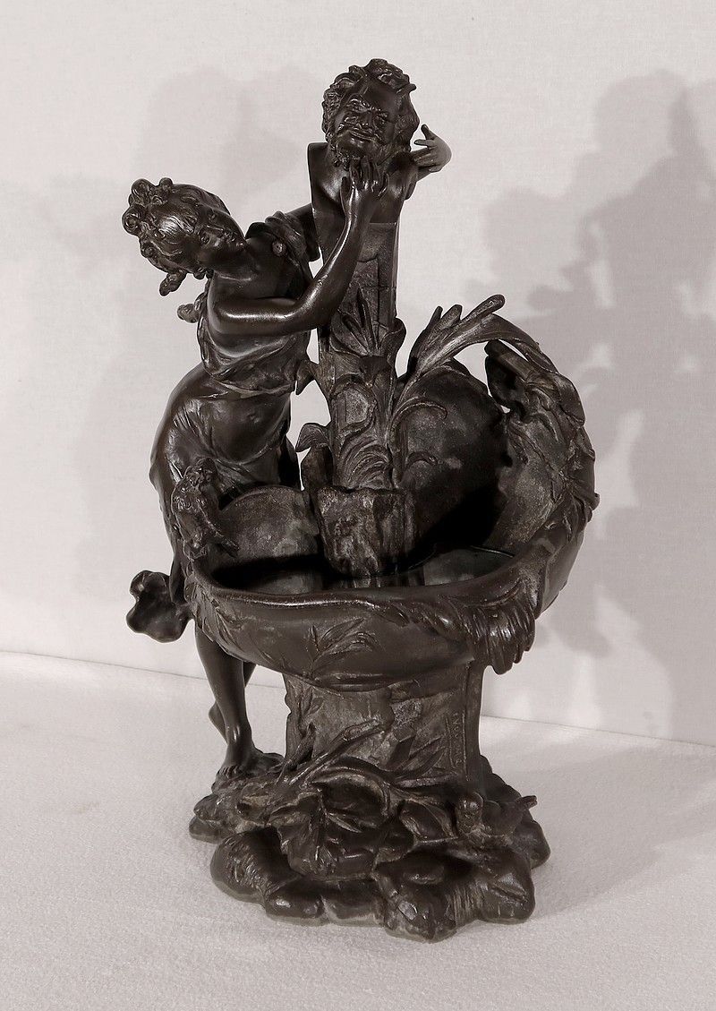 Pewter Sculpture "The Fountain", By G. Van De Voorde, Art Nouveau, 1900 photo for sale