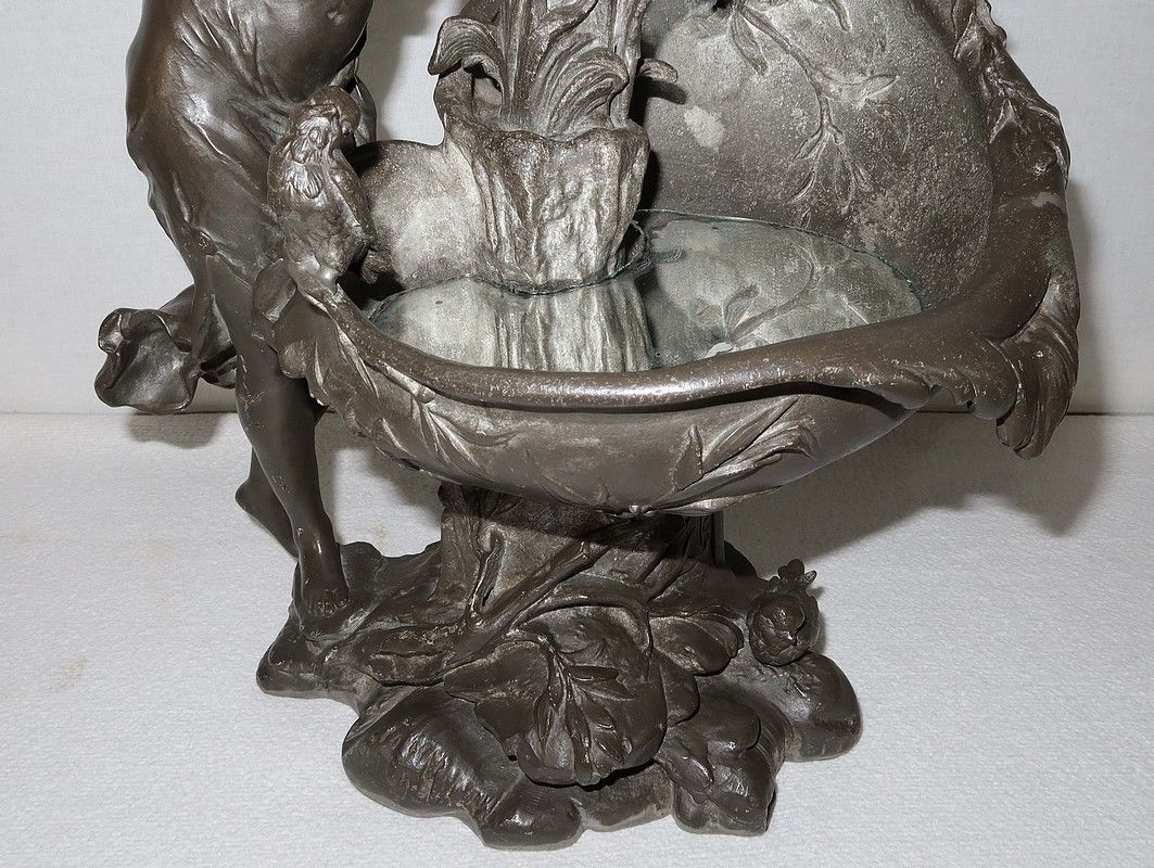photo for sale Pewter Sculpture "The Fountain", By G. Van De Voorde, Art Nouveau, 1900