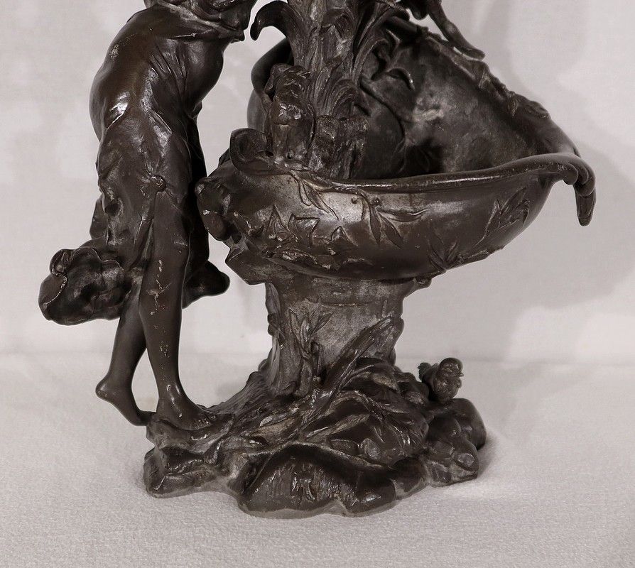 1236.0 Pewter Sculpture "The Fountain", By G. Van De Voorde, Art Nouveau, 1900 photo