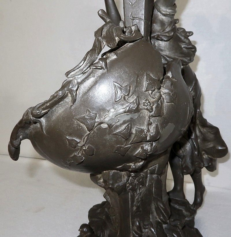 photo vintage Pewter Sculpture "The Fountain", By G. Van De Voorde, Art Nouveau, 1900