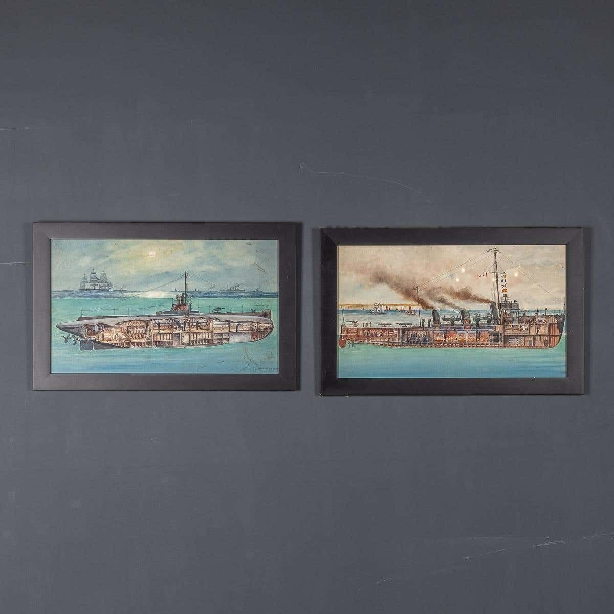 Pair Of Warship Paintings By Charles De Lacy, British 1856 1929 photo furniture